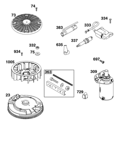 Flywheel, Ignition, And Starter Group Diagram and Parts List for 40N777-0021-B5 400000 - 699999 Briggs and Stratton Engine